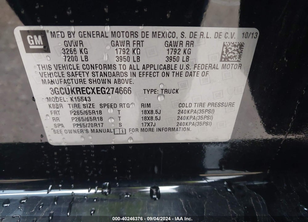 2014 CHEVROLET SILVERADO 1500 1LT VIN: 3GCUKRECXEG274666