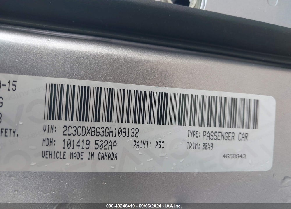 2016 DODGE CHARGER SE VIN: 2C3CDXBG3GH109132