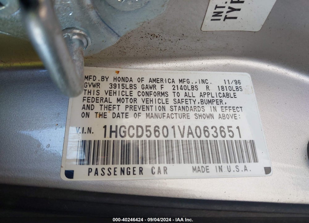 1997 HONDA ACCORD VIN: 1HGCD5601VA063651