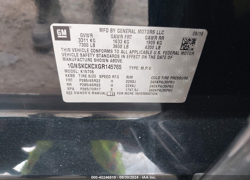 2016 CHEVROLET TAHOE LTZ VIN: 1GNSKCKCXGR145765