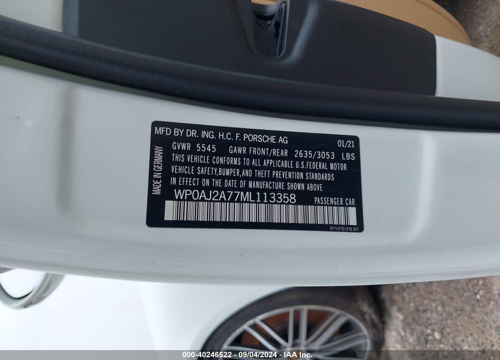 2021 PORSCHE PANAMERA 4 VIN: WP0AJ2A77ML113358