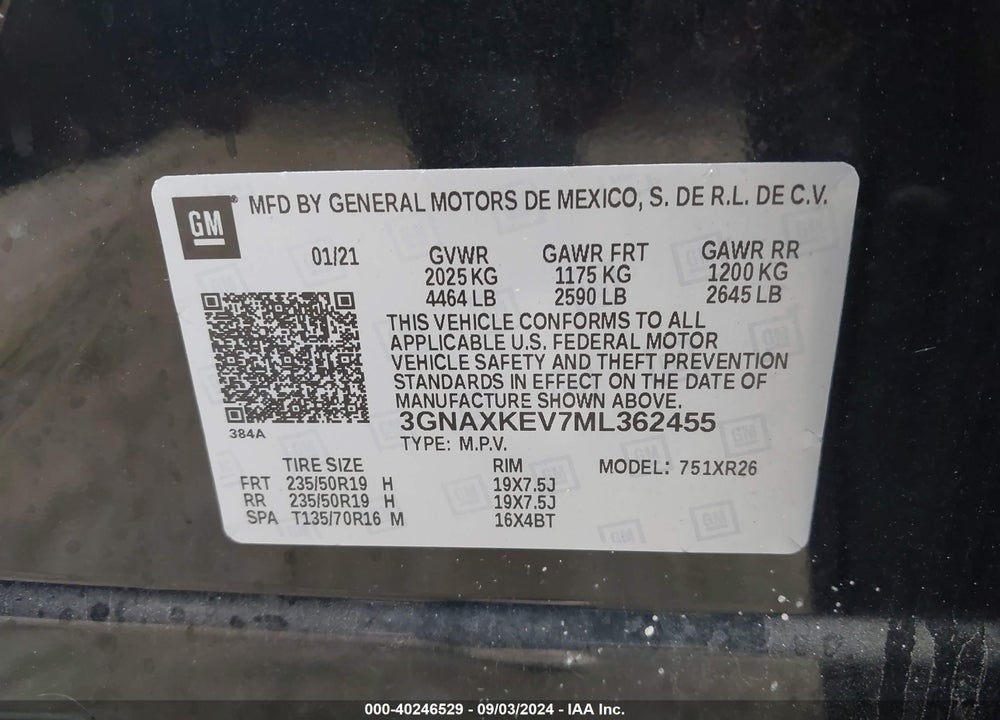 2021 CHEVROLET EQUINOX FWD LT VIN: 3GNAXKEV7ML362455