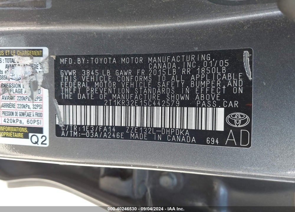 2005 TOYOTA MATRIX VIN: 2T1KR32E15C442579