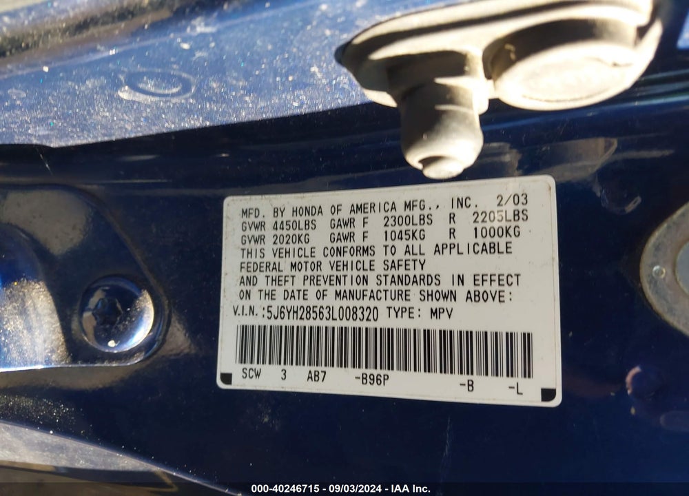 2003 HONDA ELEMENT EX VIN: 5J6YH28563L008320