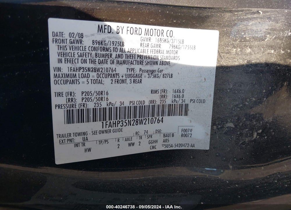 2008 FORD FOCUS SES VIN: 1FAHP35N28W210764
