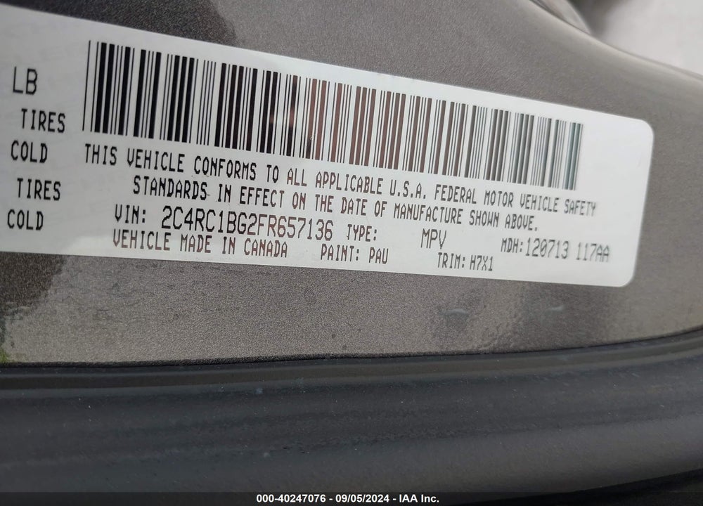 2015 CHRYSLER TOWN & COUNTRY TOURING VIN: 2C4RC1BG2FR657136