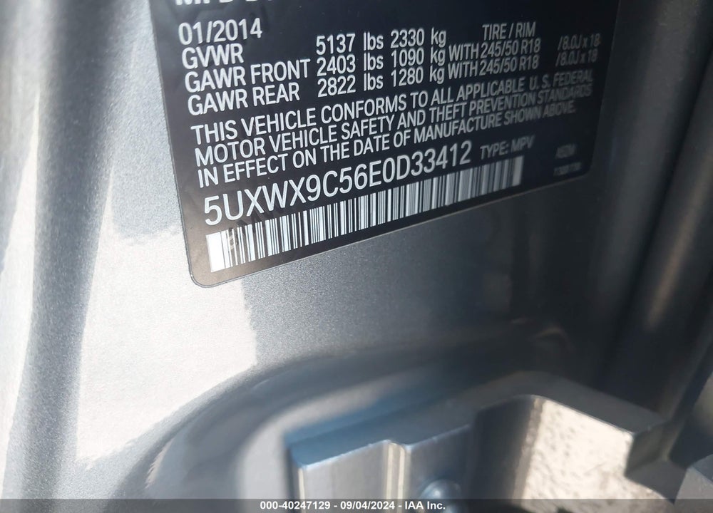 2014 BMW X3 VIN: 5UXWX9C56E0D33412