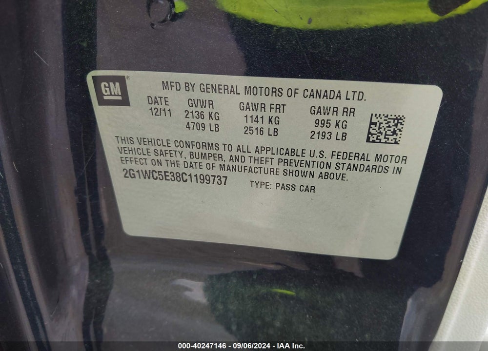 2012 CHEVROLET IMPALA LTZ VIN: 2G1WC5E38C1199737