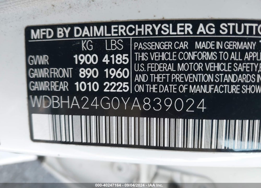2000 MERCEDES-BENZ C 230 KOMPRESSOR VIN: WDBHA24G0YA839024