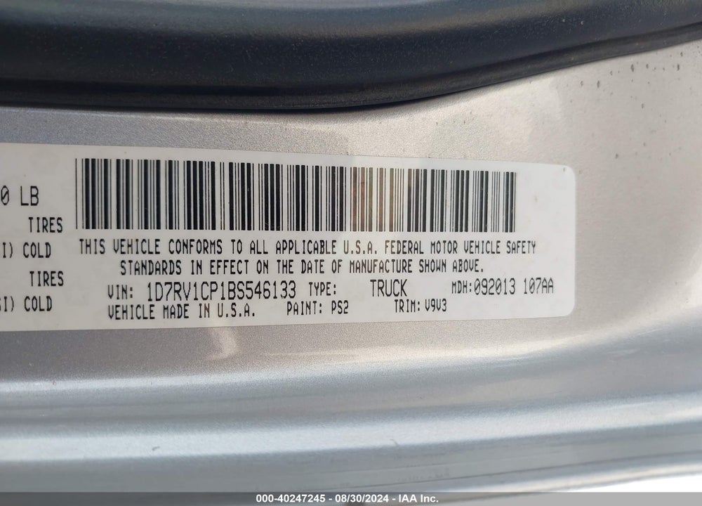 2011 RAM 1500 ST VIN: 1D7RV1CP1BS546133