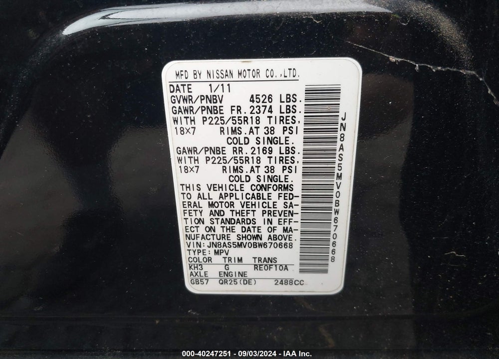 2011 NISSAN ROGUE SV VIN: JN8AS5MV0BW670668