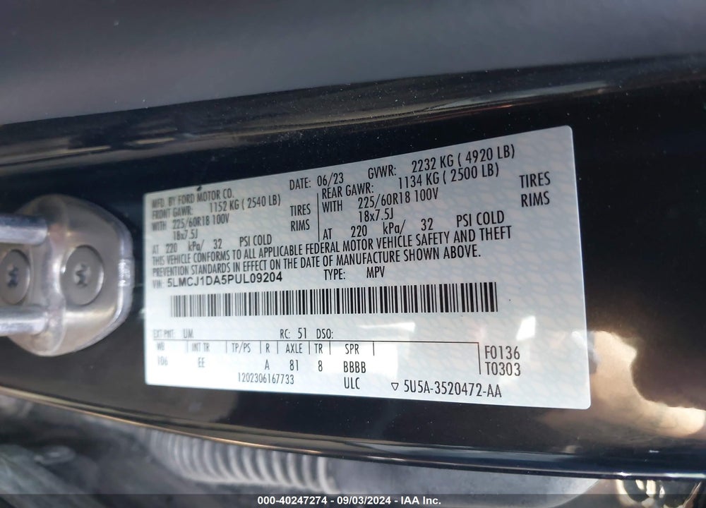 2023 LINCOLN CORSAIR VIN: 5LMCJ1DA5PUL09204