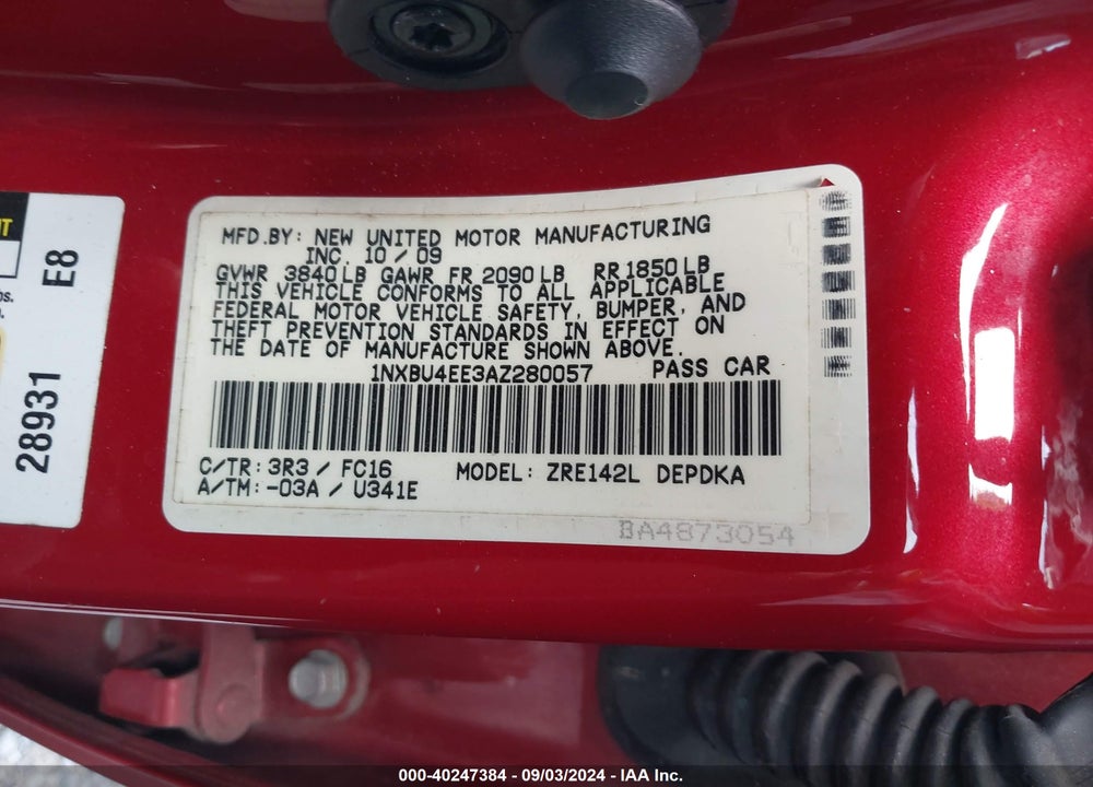 2010 TOYOTA COROLLA LE VIN: 1NXBU4EE3AZ280057