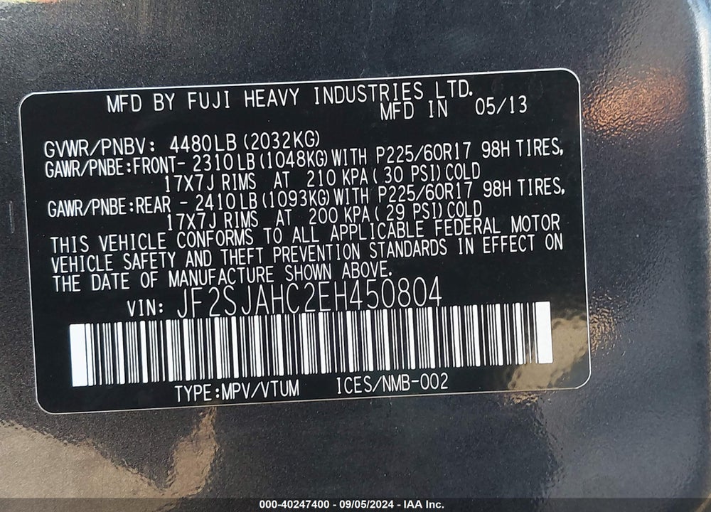2014 SUBARU FORESTER 2.5I LIMITED VIN: JF2SJAHC2EH450804