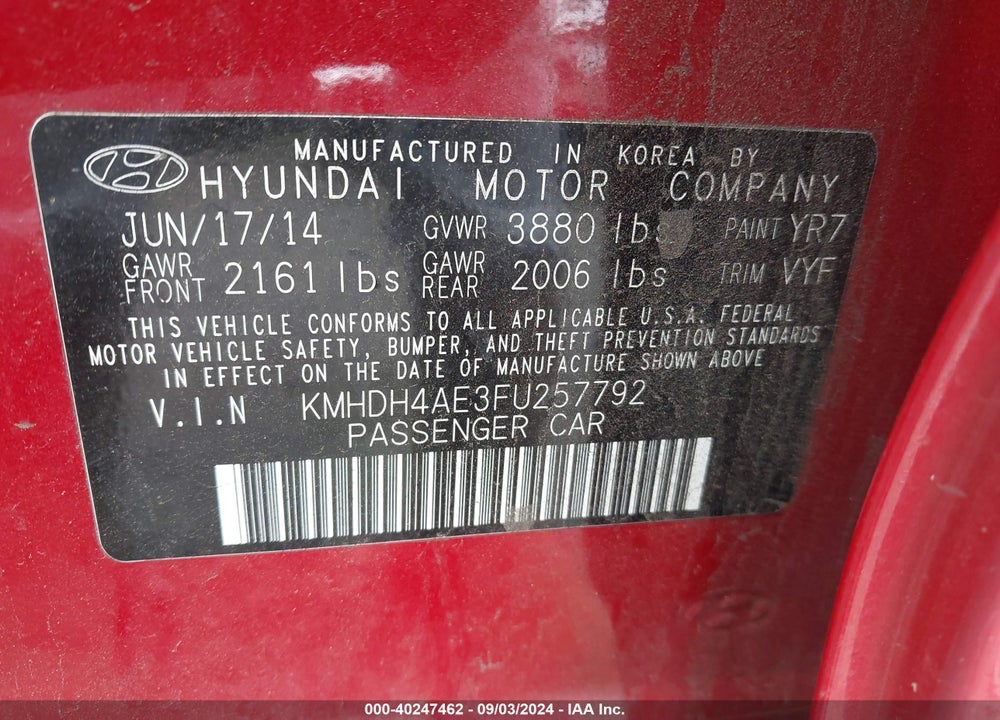 2015 HYUNDAI ELANTRA LIMITED VIN: KMHDH4AE3FU257792