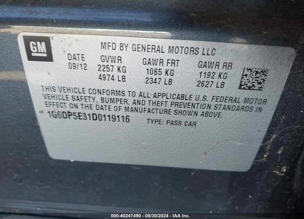 2013 CADILLAC CTS PREMIUM VIN: 1G6DP5E31D0119116