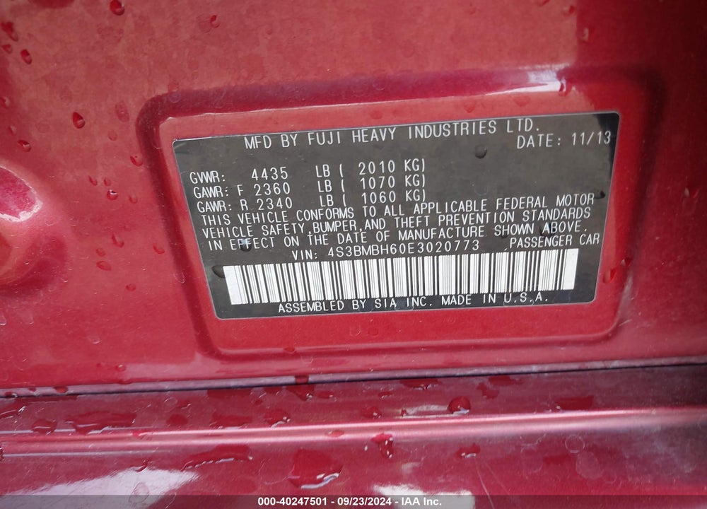 2014 SUBARU LEGACY 2.5 I SPORT VIN: 4S3BMBH60E3020773