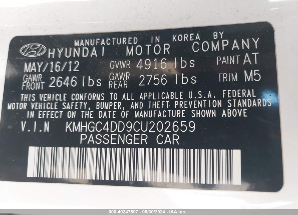2012 HYUNDAI GENESIS 3.8 VIN: KMHGC4DD9CU202659