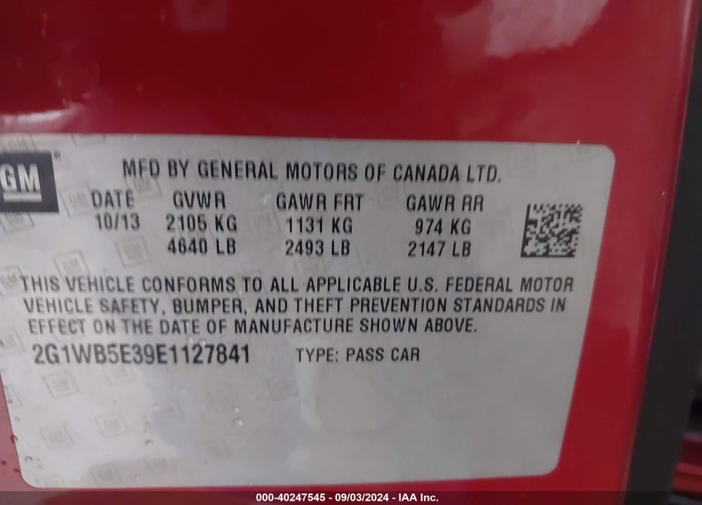 2014 CHEVROLET IMPALA LIMITED LT VIN: 2G1WB5E39E1127841