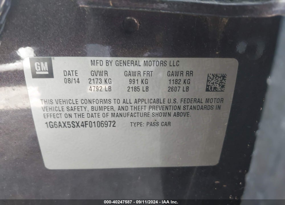 2015 CADILLAC CTS LUXURY VIN: 1G6AX5SX4F0106972