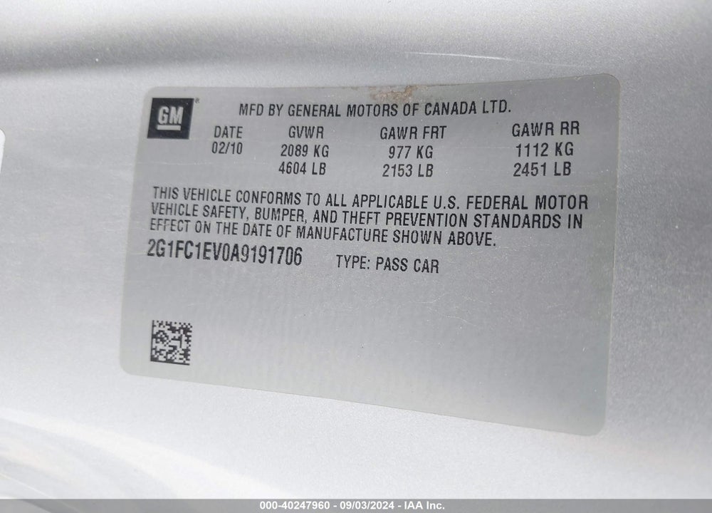 2010 CHEVROLET CAMARO 2LT VIN: 2G1FC1EV0A9191706