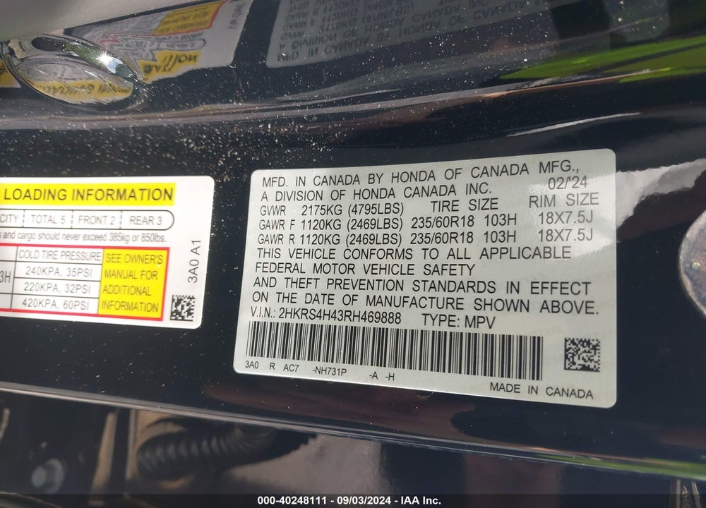 2024 HONDA CR-V EX AWD VIN: 2HKRS4H43RH469888