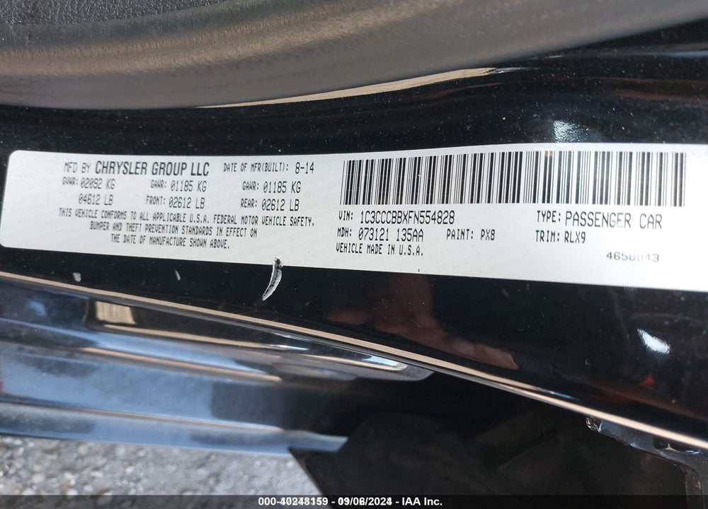 2015 CHRYSLER 200 S VIN: 1C3CCCBBXFN554828