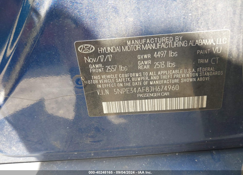 2018 HYUNDAI SONATA SPORT VIN: 5NPE34AF8JH674960
