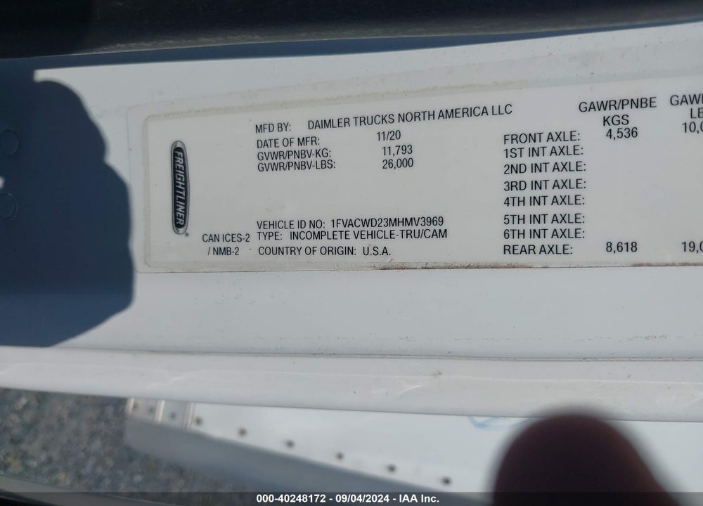 2021 FREIGHTLINER M2 106 VIN: 1FVACWD23MHMV3969
