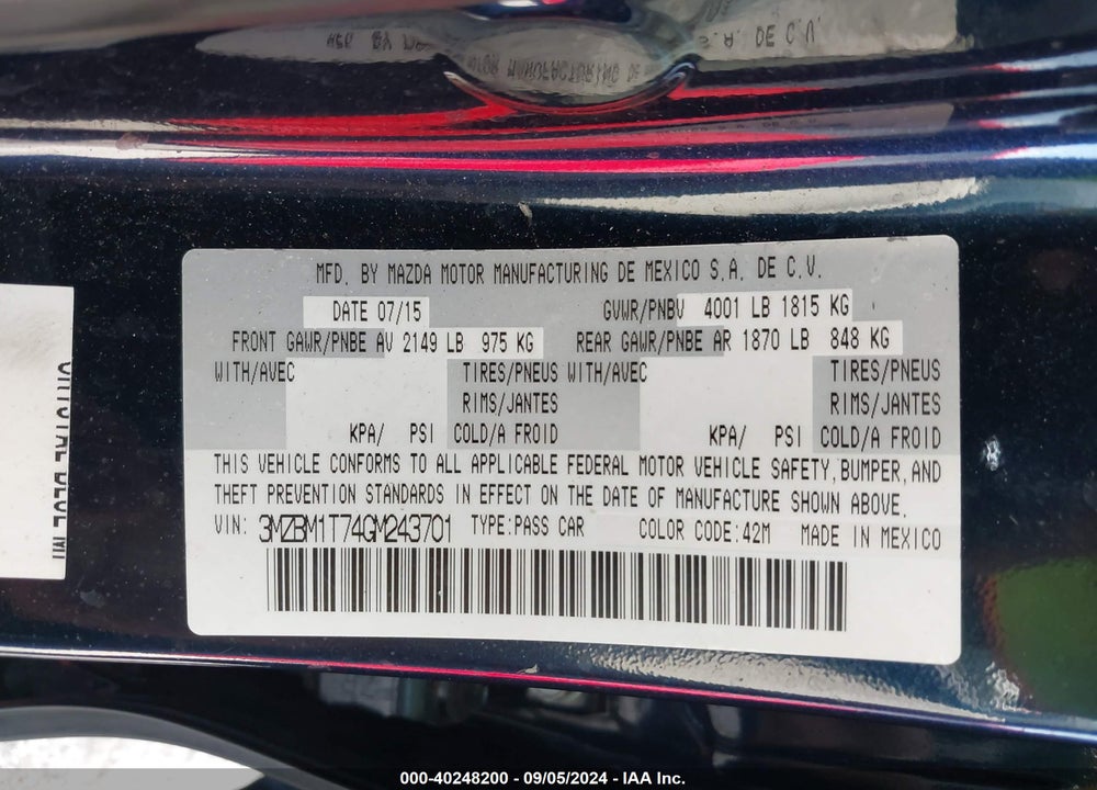 2016 MAZDA 3 I SPORT VIN: 3MZBM1T74GM243701