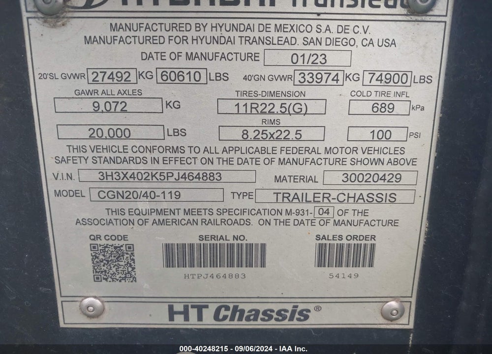 2023 HYUNDAI TRANSLEAD INC OTHER VIN: 3H3X402K5PJ464883