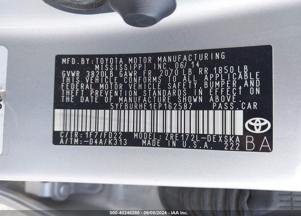 2014 TOYOTA COROLLA S VIN: 5YFBURHE1EP162587