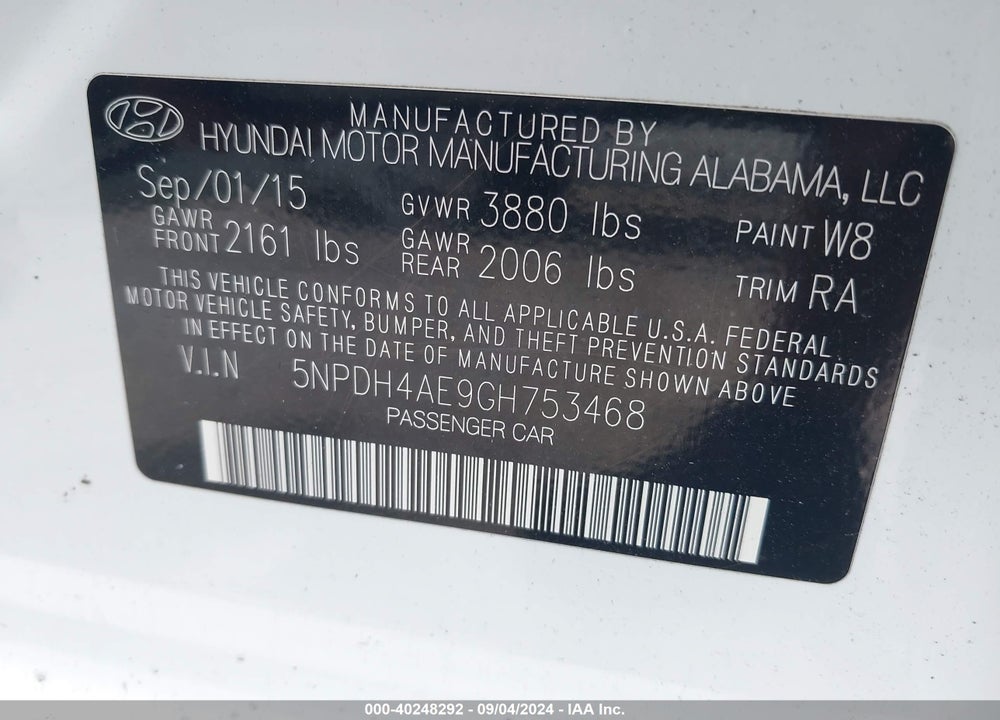 2016 HYUNDAI ELANTRA SE VIN: 5NPDH4AE9GH753468
