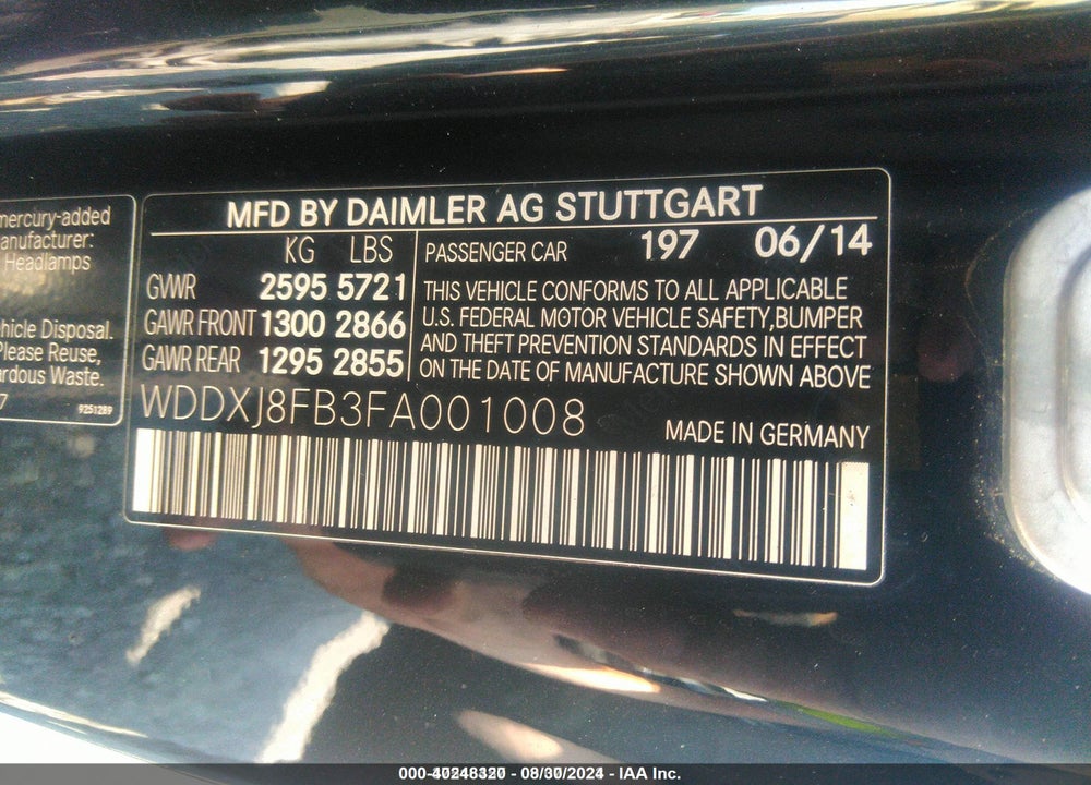 2015 MERCEDES-BENZ S 550 4MATIC VIN: WDDXJ8FB3FA001008