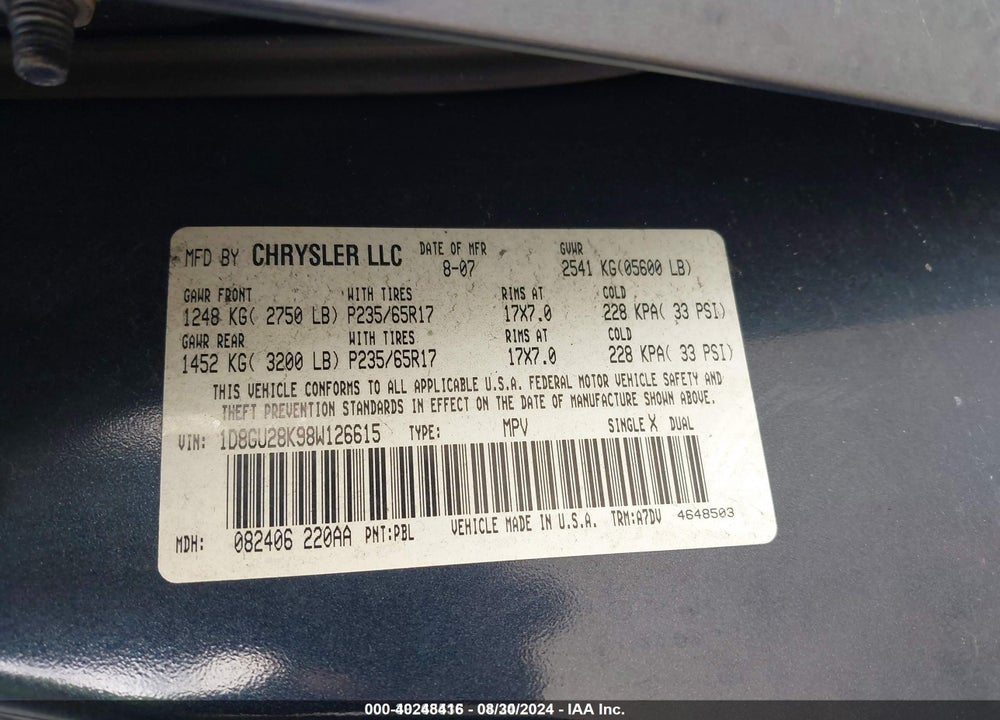 2008 DODGE NITRO SXT VIN: 1D8GU28K98W126615