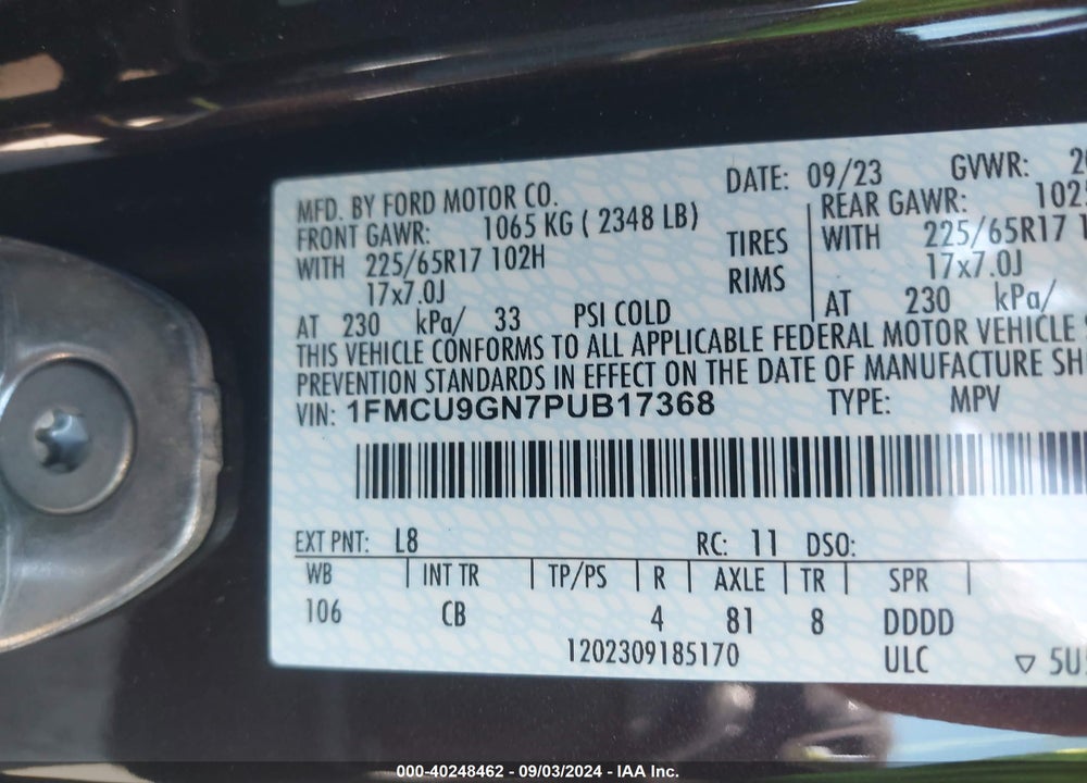 2023 FORD ESCAPE ACTIVE VIN: 1FMCU9GN7PUB17368