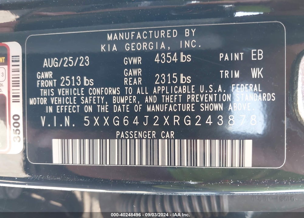 2024 KIA K5 GT LINE VIN: 5XXG64J2XRG243878