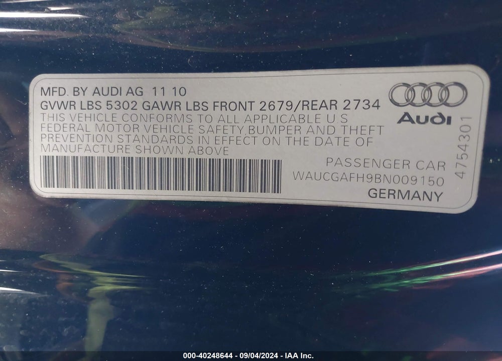 2011 AUDI S5 3.0 PREMIUM PLUS VIN: WAUCGAFH9BN009150