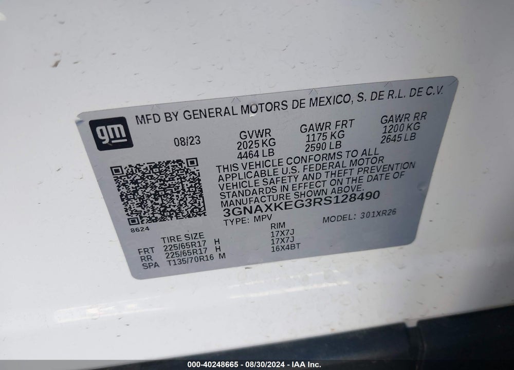 2024 CHEVROLET EQUINOX VIN: 3GNAXKEG3RS128490