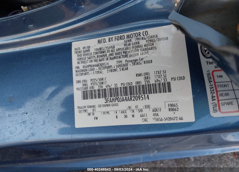 2010 FORD FUSION SEL VIN: 3FAHP0JA4AR209514