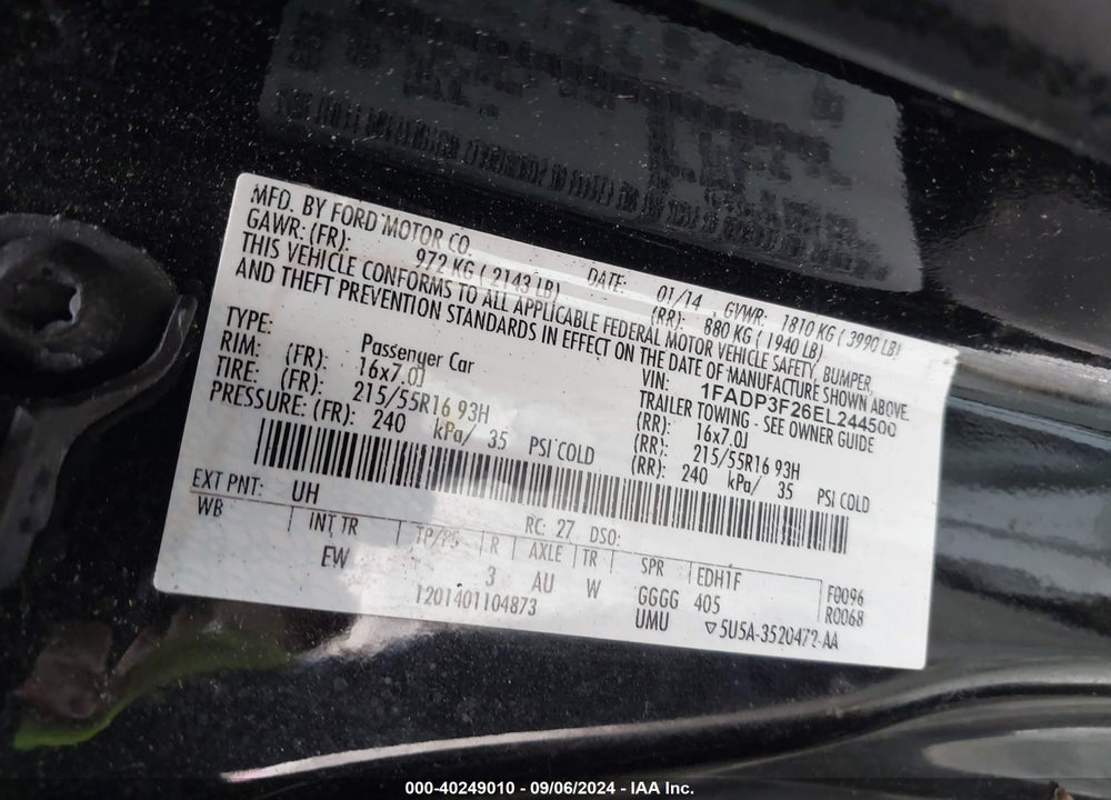 2014 FORD FOCUS SE VIN: 1FADP3F26EL244500