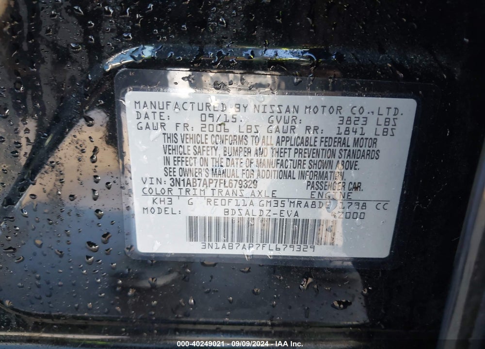2015 NISSAN SENTRA SV VIN: 3N1AB7AP7FL679329