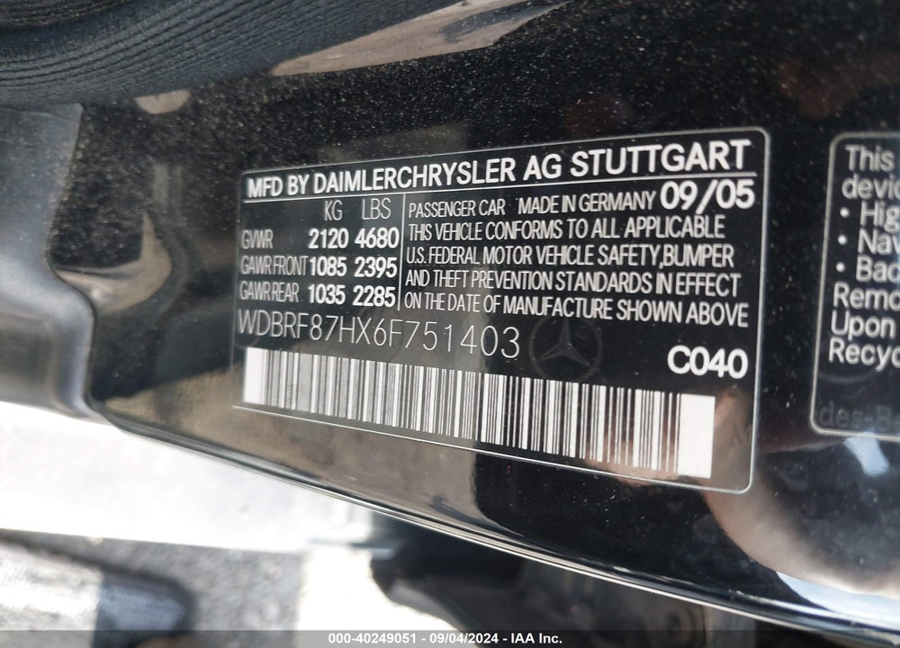 2006 MERCEDES-BENZ C 350 LUXURY 4MATIC VIN: WDBRF87HX6F751403