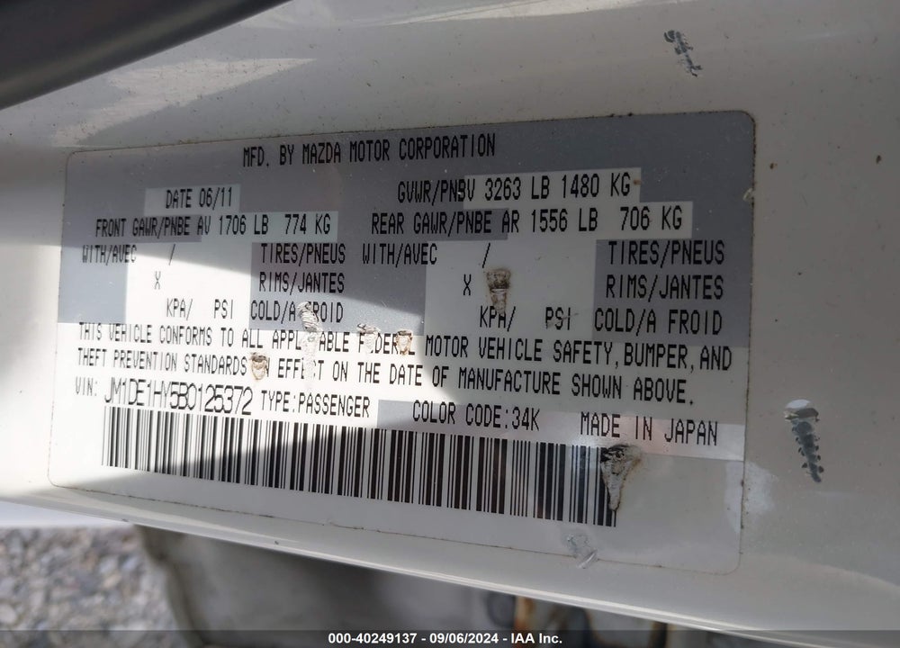2011 MAZDA 2 SPORT VIN: JM1DE1HY5B0125372
