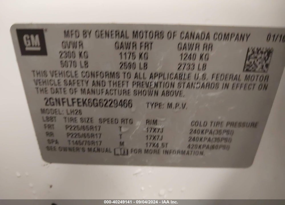2016 CHEVROLET EQUINOX LT VIN: 2GNFLFEK6G6229466