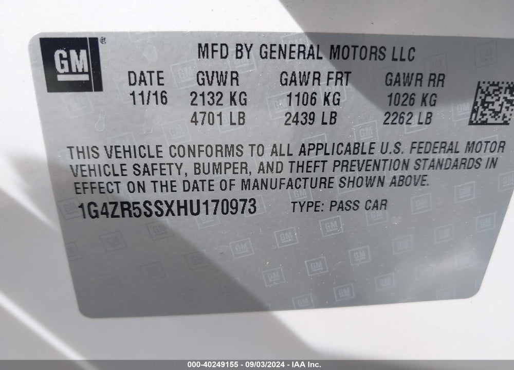 2017 BUICK LACROSSE PREMIUM VIN: 1G4ZR5SSXHU170973