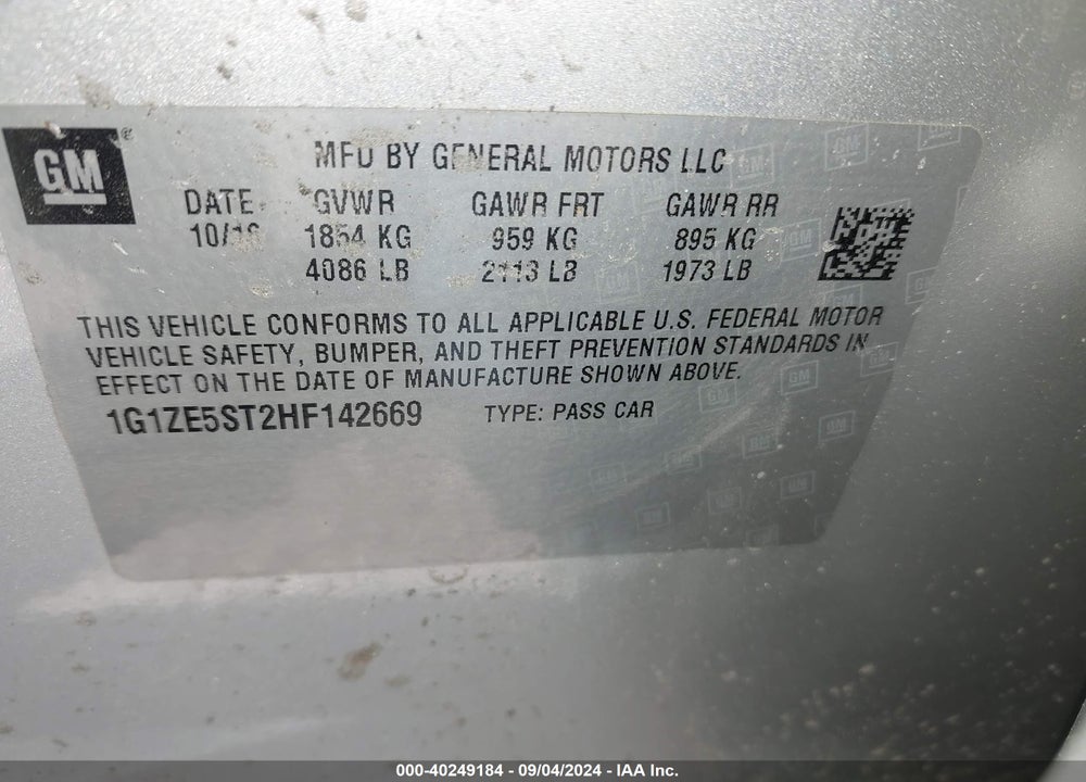 2017 CHEVROLET MALIBU 1LT VIN: 1G1ZE5ST2HF142669