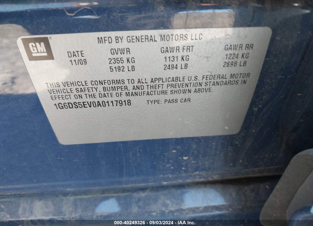 2010 CADILLAC CTS PREMIUM VIN: 1G6DS5EV0A0117918