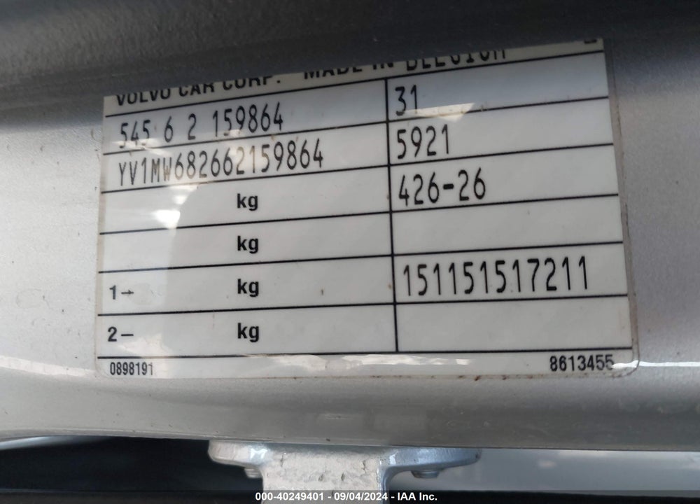 2006 VOLVO V50 T5 VIN: YV1MW682662159864