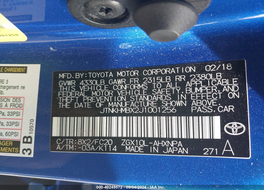 2018 TOYOTA C-HR XLE PREMIUM VIN: JTNKHMBX2J1001256